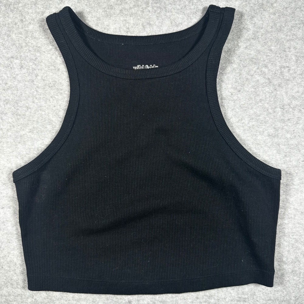 Wild Fable Womens Ribbed Knit Crop Tank Top Black Small Sleeveless High Neck